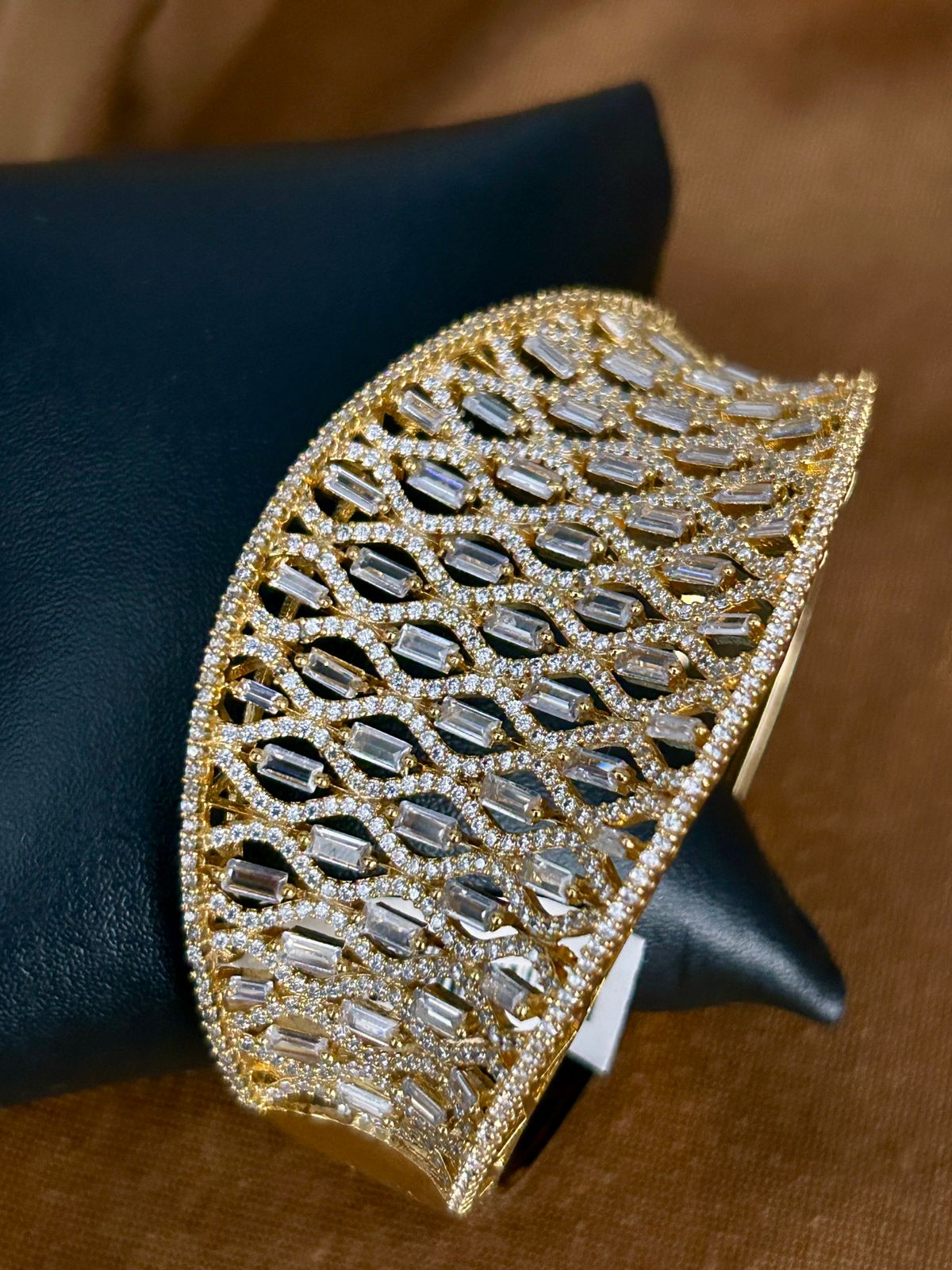 Golden CZ Baguette Openable Bracelet